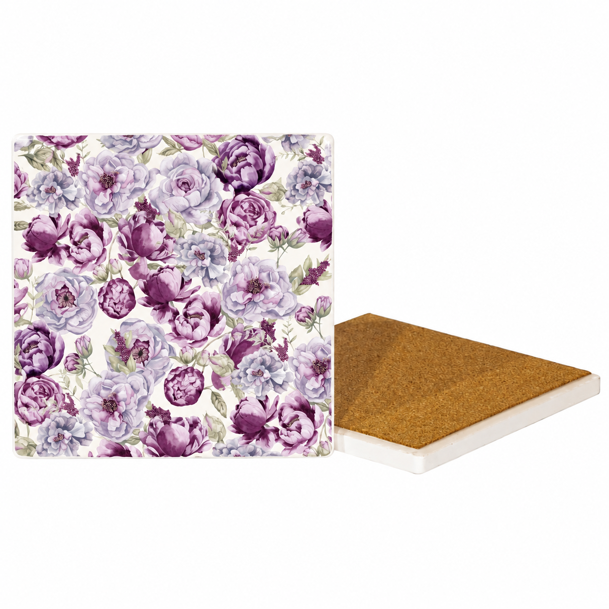 Peony Ceramic Coasters – Ribbon-Tied Set of Four