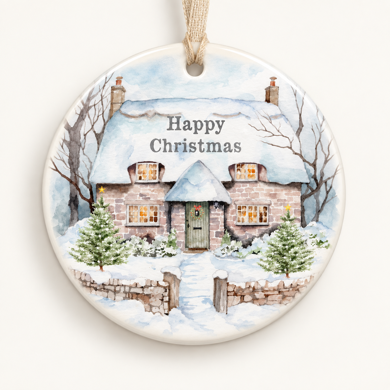 Hanging Ceramic Christmas Tree Decoration - Festive Holiday Ornament - Christmas Cottage - Keepsake Gift