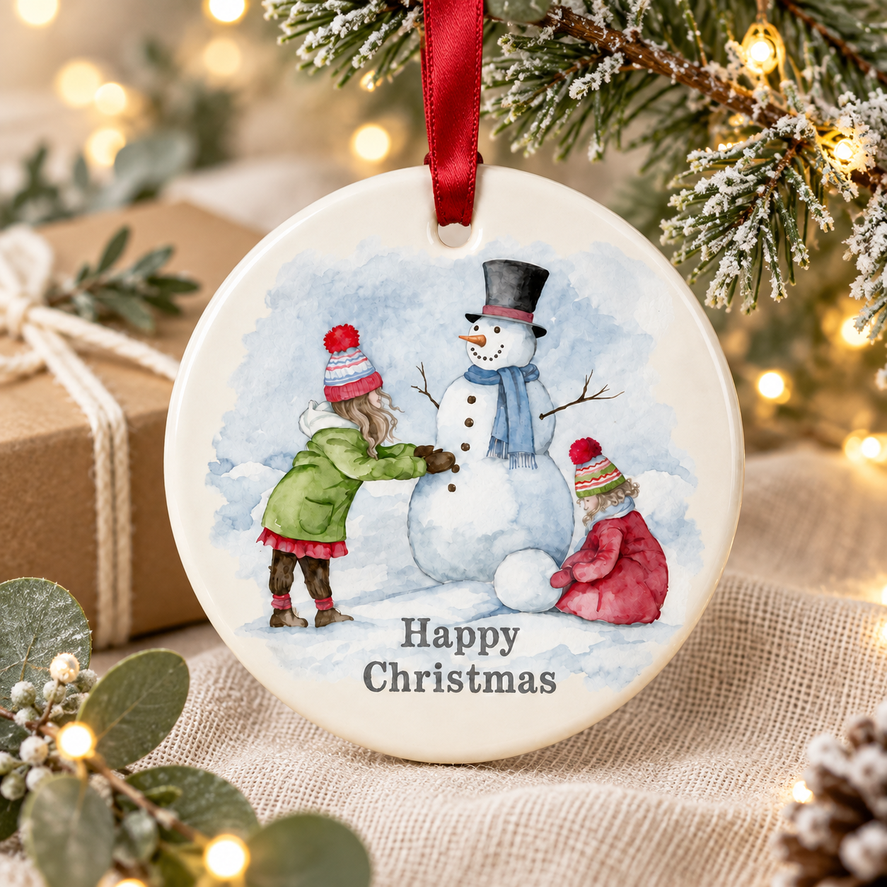Hanging Ceramic Christmas Tree Decoration - Festive Holiday Ornament - Christmas Snowman - Keepsake Gift