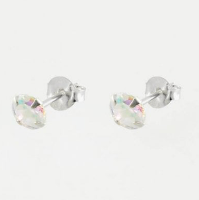 Crystal Rainbow Silver Ear Stud Earrings Crumble and Core   