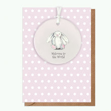 Load image into Gallery viewer, A6 Greeting Card with Ceramic Keepsake - Baby Girl Bunny Greeting &amp; Note Cards Crumble and Core   
