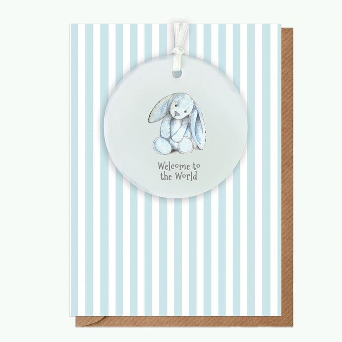 A6 Greeting Card with Ceramic Keepsake - Baby Boy Bunny Greeting & Note Cards Crumble and Core   