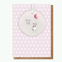 Load image into Gallery viewer, A6 Greeting Card with Ceramic Keepsake - Baby Girl Bunny and Balloon Greeting &amp; Note Cards Crumble and Core   
