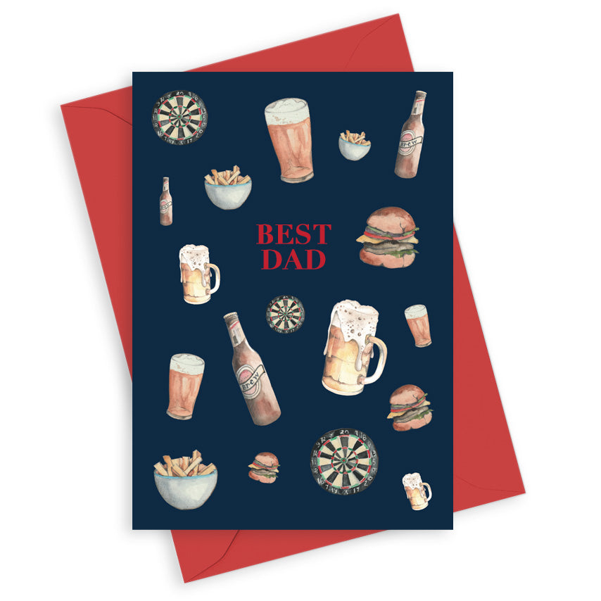 Navy A6 Foiled Greeting Card Down The Pub Best Dad Greeting & Note Cards Crumble and Core   