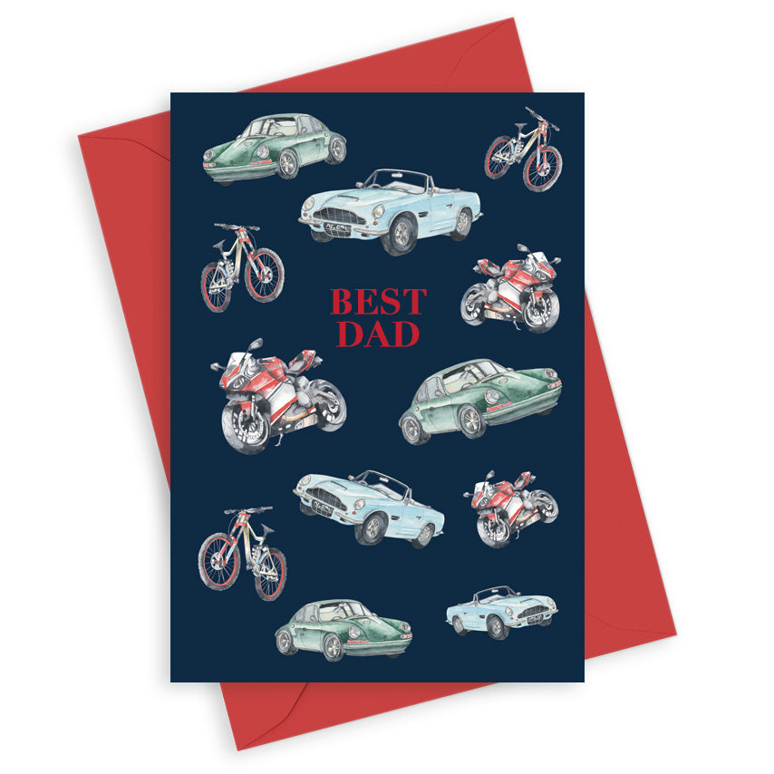 Navy A6 Foiled Greeting Card On The Road Best Dad Greeting & Note Cards Crumble and Core   
