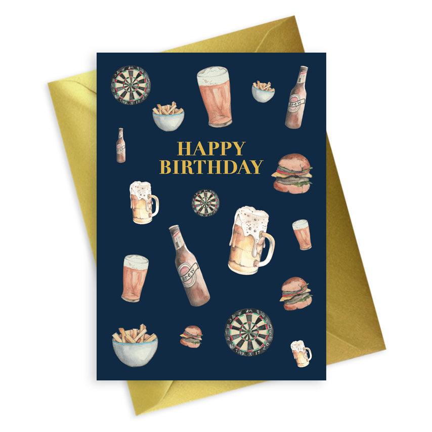 Navy A6 Foiled Greeting Card Beers Happy Birthday Greeting & Note Cards Crumble and Core   