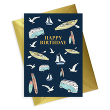 Load image into Gallery viewer, Navy A6 Foiled Greeting Card Seaside Happy Birthday Greeting &amp; Note Cards Crumble and Core   
