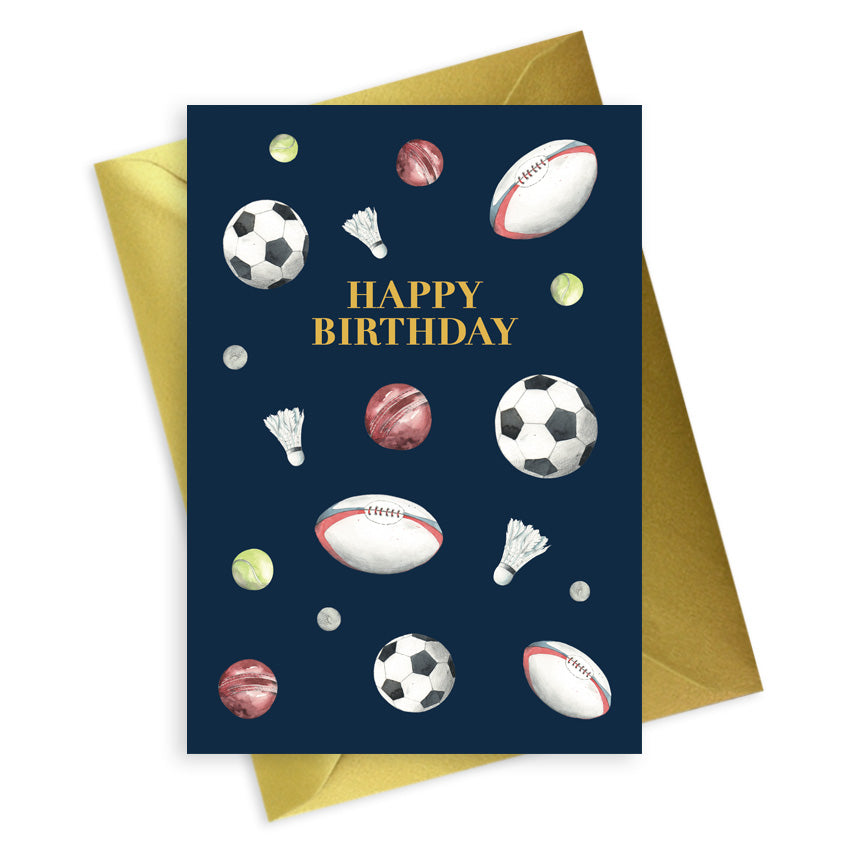 Navy A6 Foiled Greeting Card Sports Happy Birthday Greeting & Note Cards Crumble and Core   