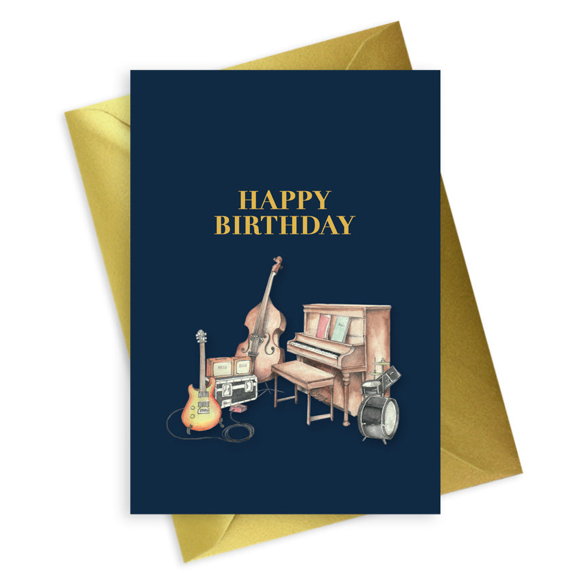 Navy A6 Foiled Greeting Card Musical Happy Birthday Greeting & Note Cards Crumble and Core   