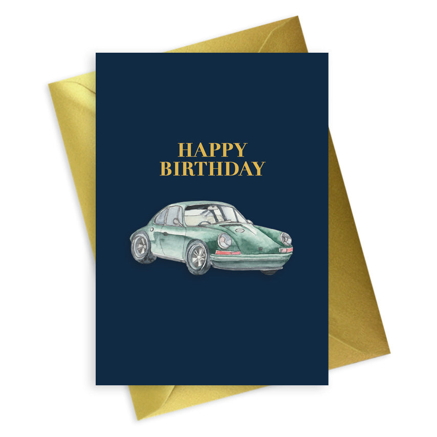 Navy A6 Foiled Greeting Card Porsche Happy Birthday Greeting & Note Cards Crumble and Core   