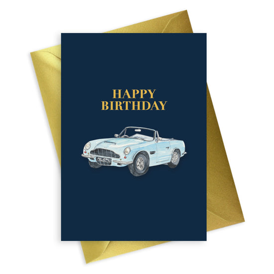 Navy A6 Foiled Greeting Card Aston Martin Happy Birthday Greeting & Note Cards Crumble and Core   