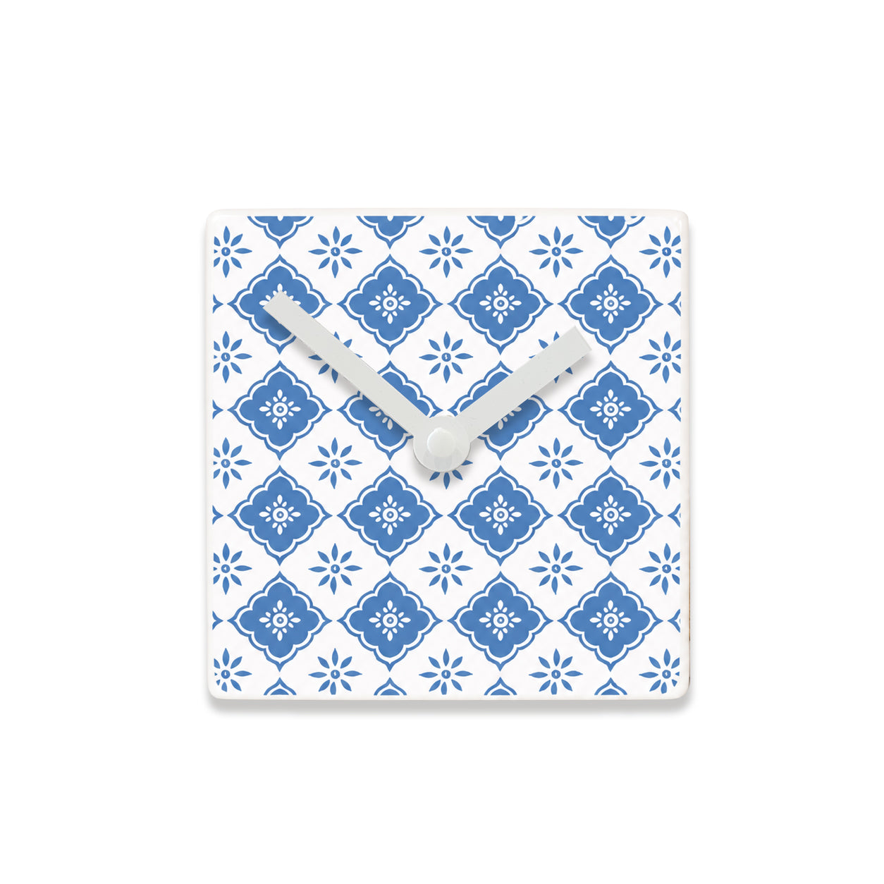 Blue Geometric Ceramic Clock - Battery Operated Wall Clock