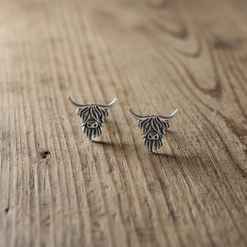 Sterling Silver Plated Studs Highland Cow Earrings Gift for Highland Cow Lovers