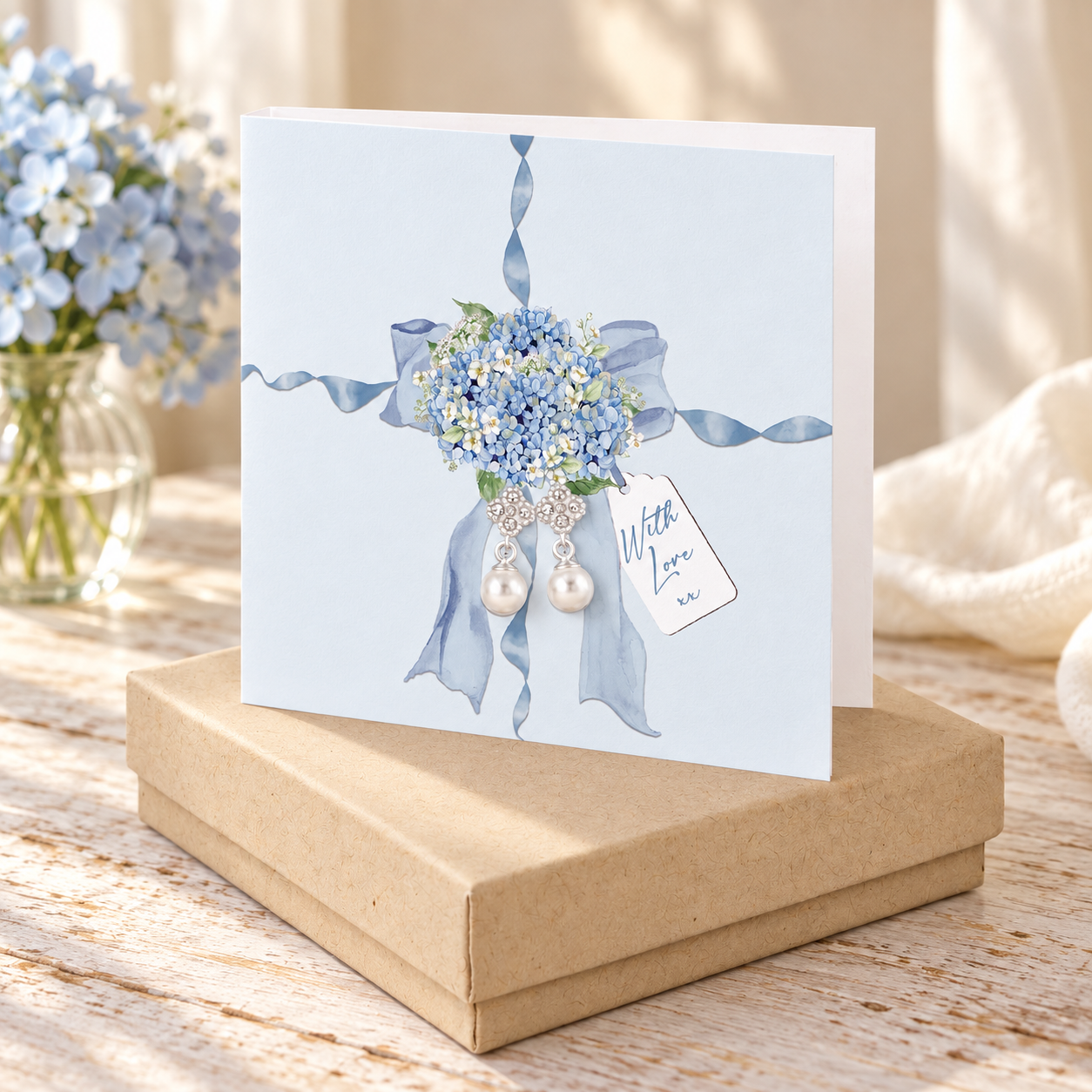 Sterling Silver Pearl Dangle Stud Earrings – Wrapped With Love Card - Elegant Jewellery Gift Set for Her