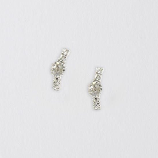 Curved Crystal Silver Ear Stud Earrings Crumble and Core   