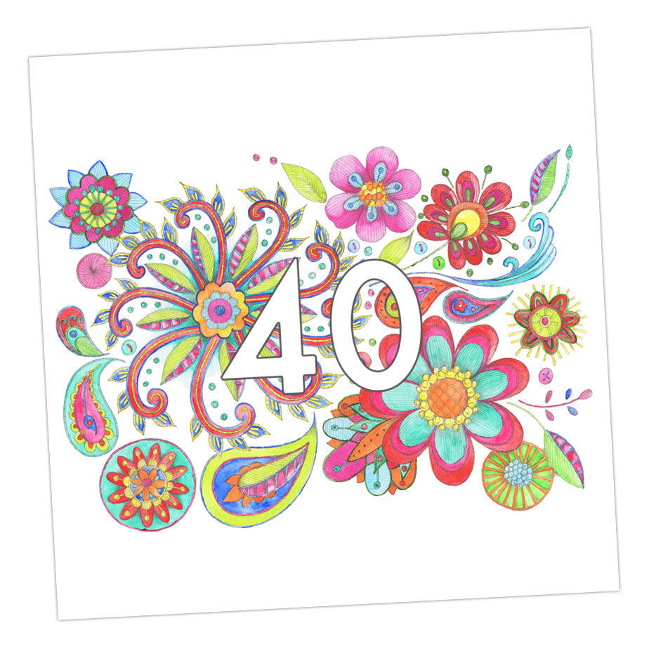 Embroidered 40th Greeting Card Greeting & Note Cards Crumble and Core   