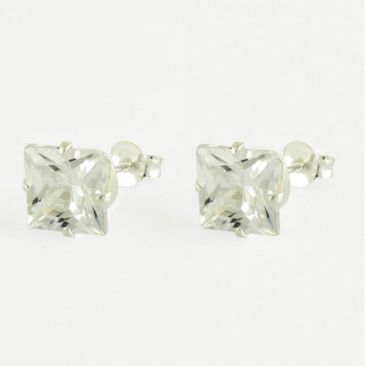 Square CZ Silver Ear Stud Earrings Crumble and Core   
