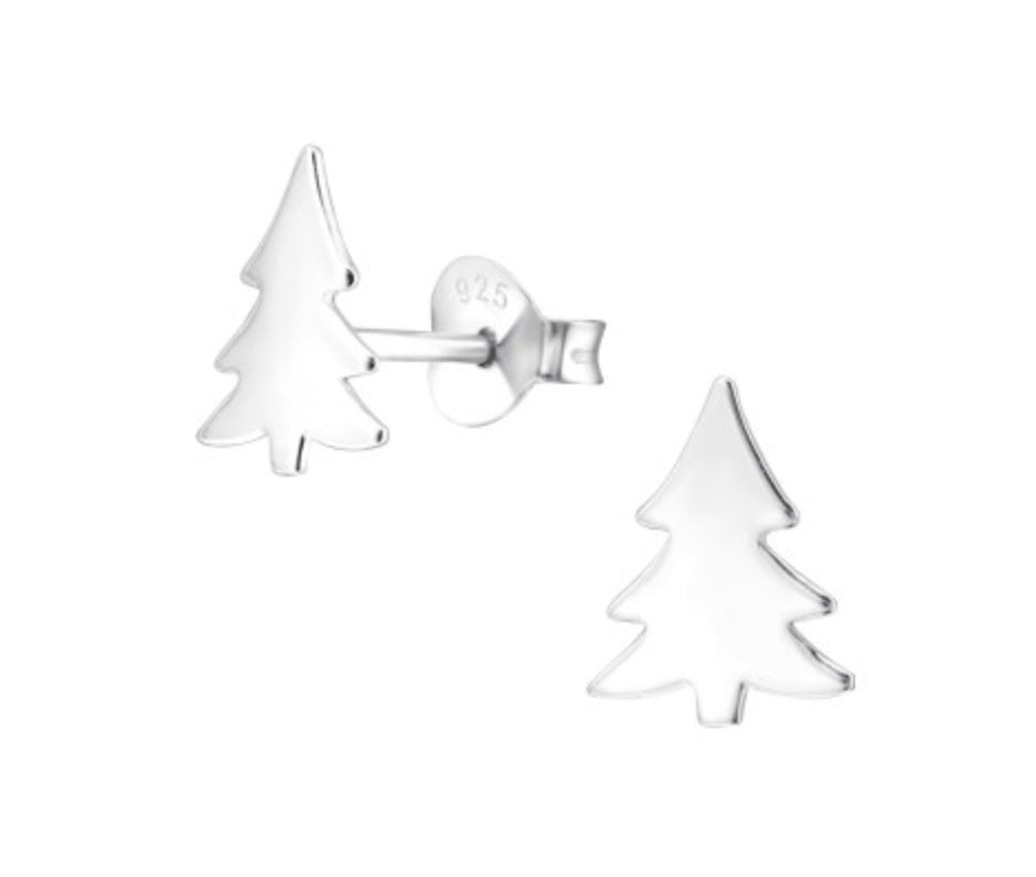 Christmas Tree Silver Ear Stud Earrings Crumble and Core   