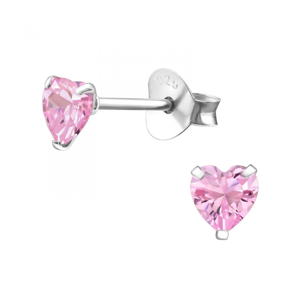 Pink heart stud earrings, 925 sterling silver, perfect for gifts or special occasions