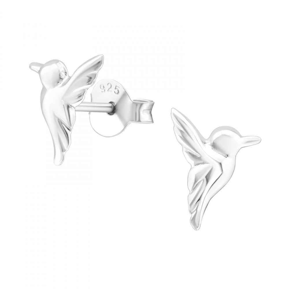 Sterling Silver Stud Earrings – Hummingbird Design With Gift Box For Nature Lovers
