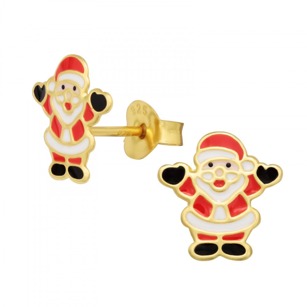 Silver Stud Earrings - Gold Plated Studs – Father Christmas Earrings | 24K Gold Plated - Christmas Gift