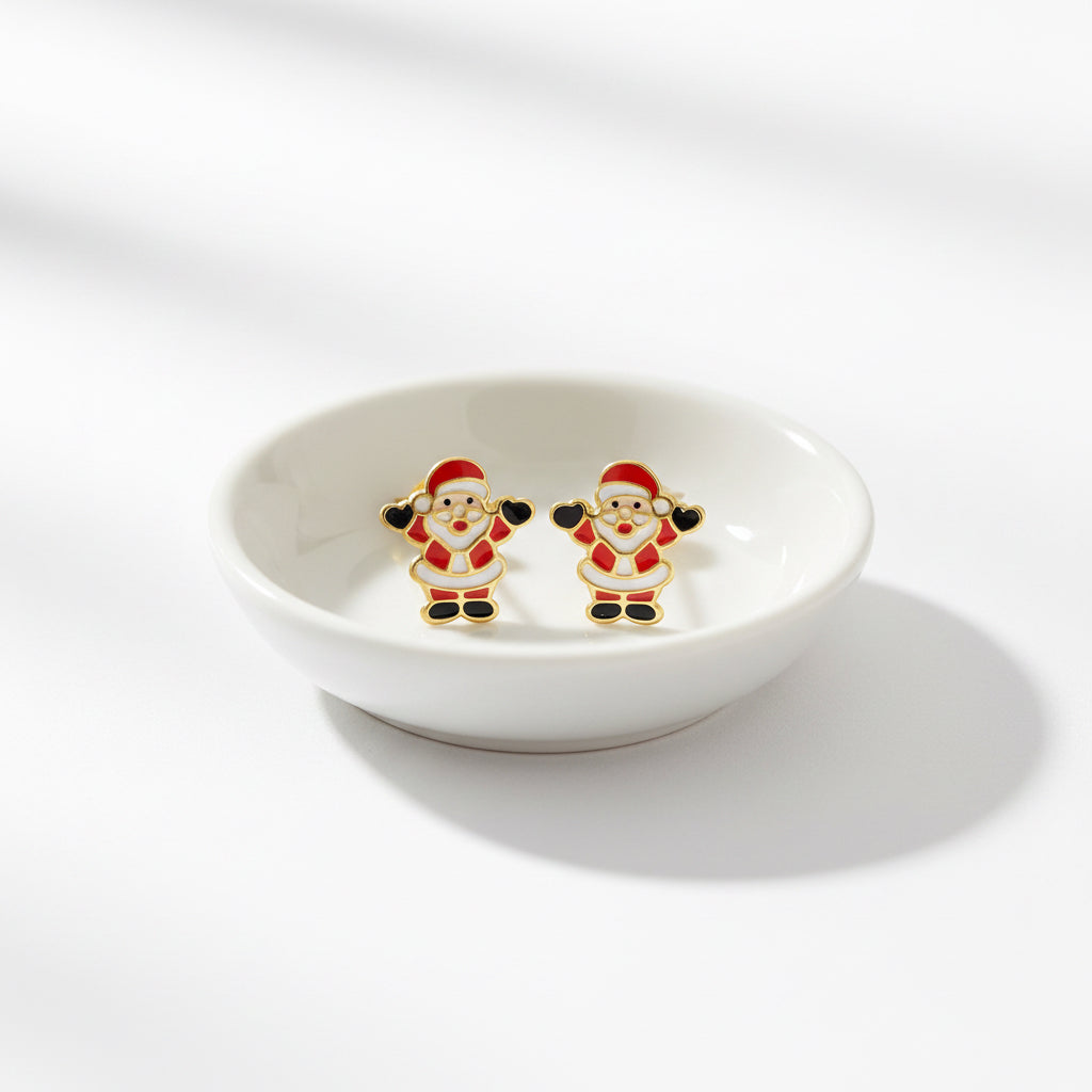 Silver Stud Earrings - Gold Plated Studs – Father Christmas Earrings | 24K Gold Plated - Christmas Gift