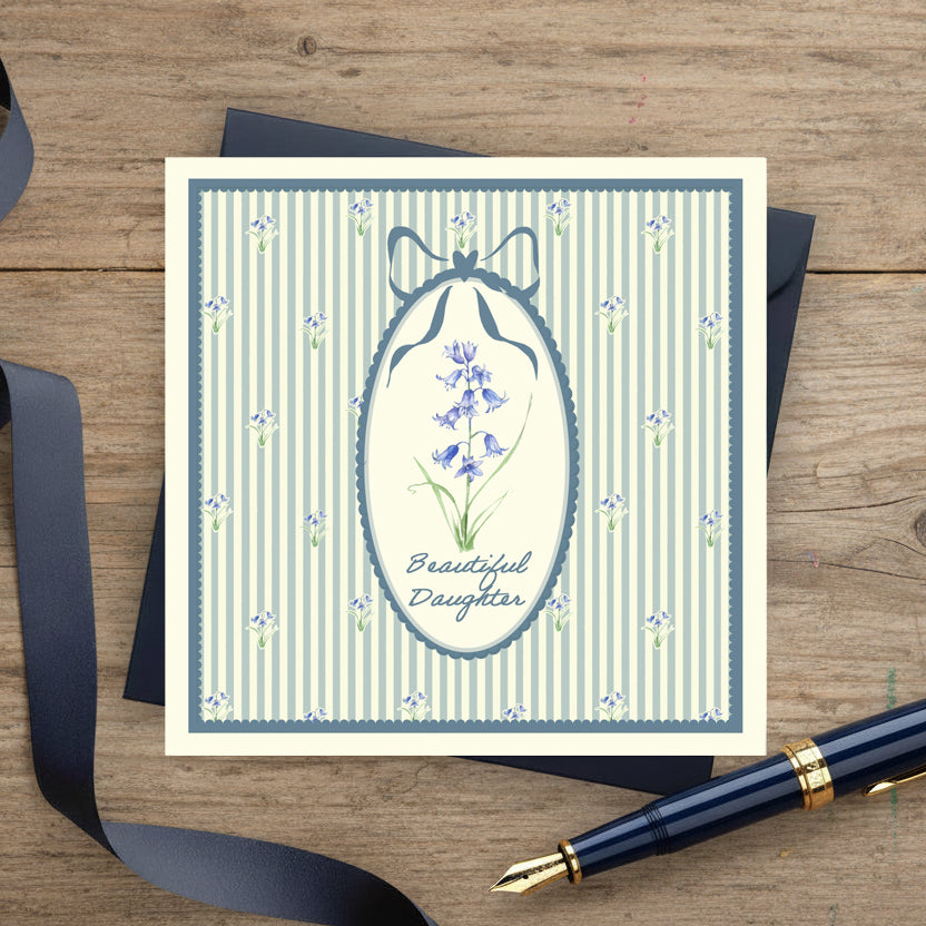 Daughter Floral Scallop Greeting Card – Luxury Handmade Mum Card With Navy Envelope