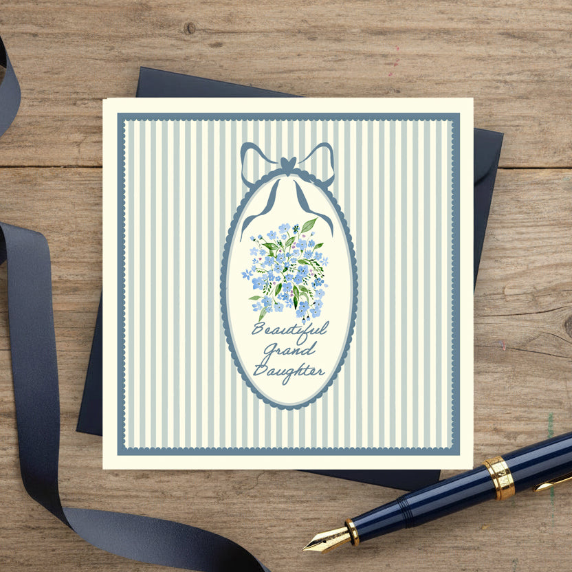 Granddaughter Floral Scallop Greeting Card – Luxury Handmade Mum Card With Navy Envelope