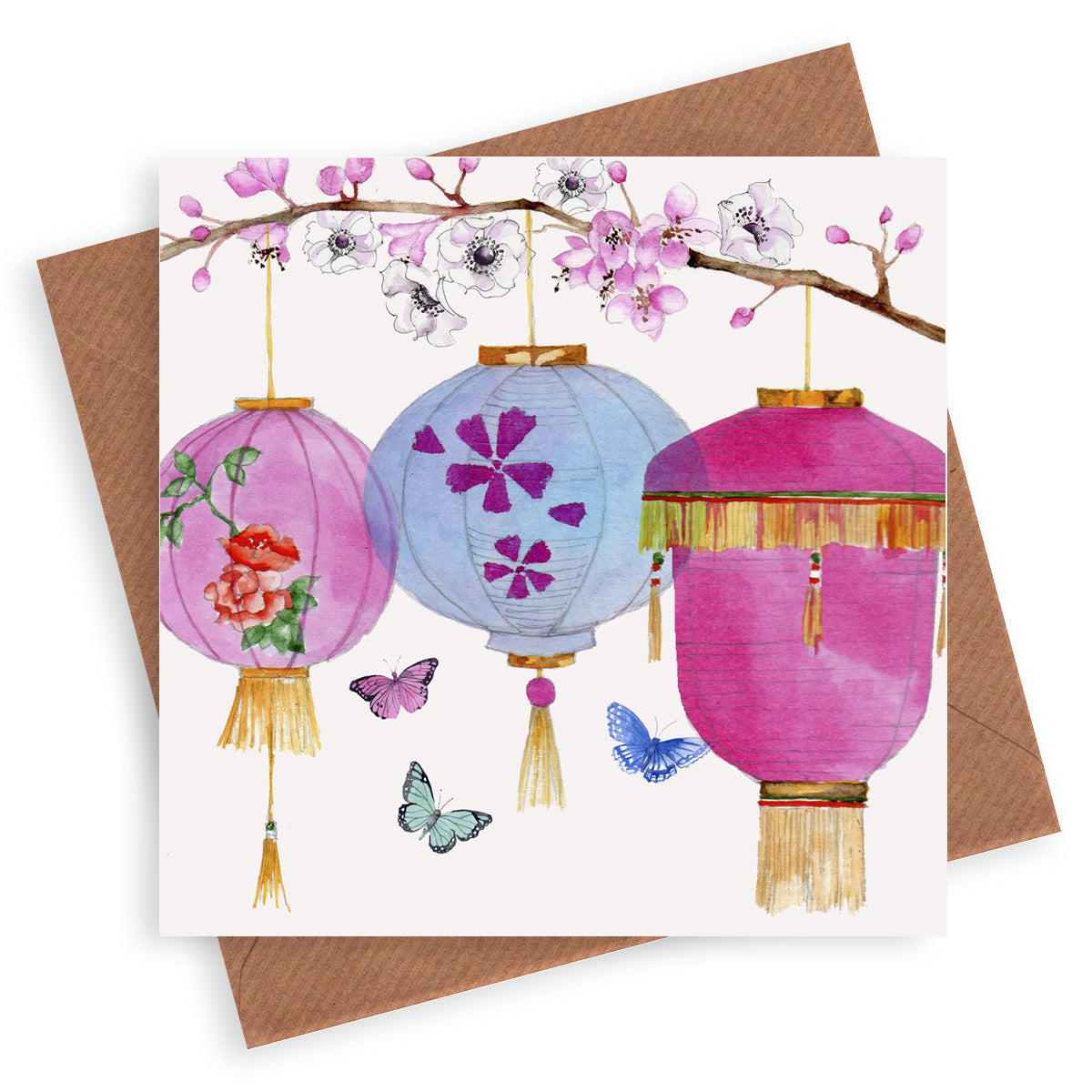 Chinese Lanterns – Luxury Blank Greeting Card with Kraft Envelope Included