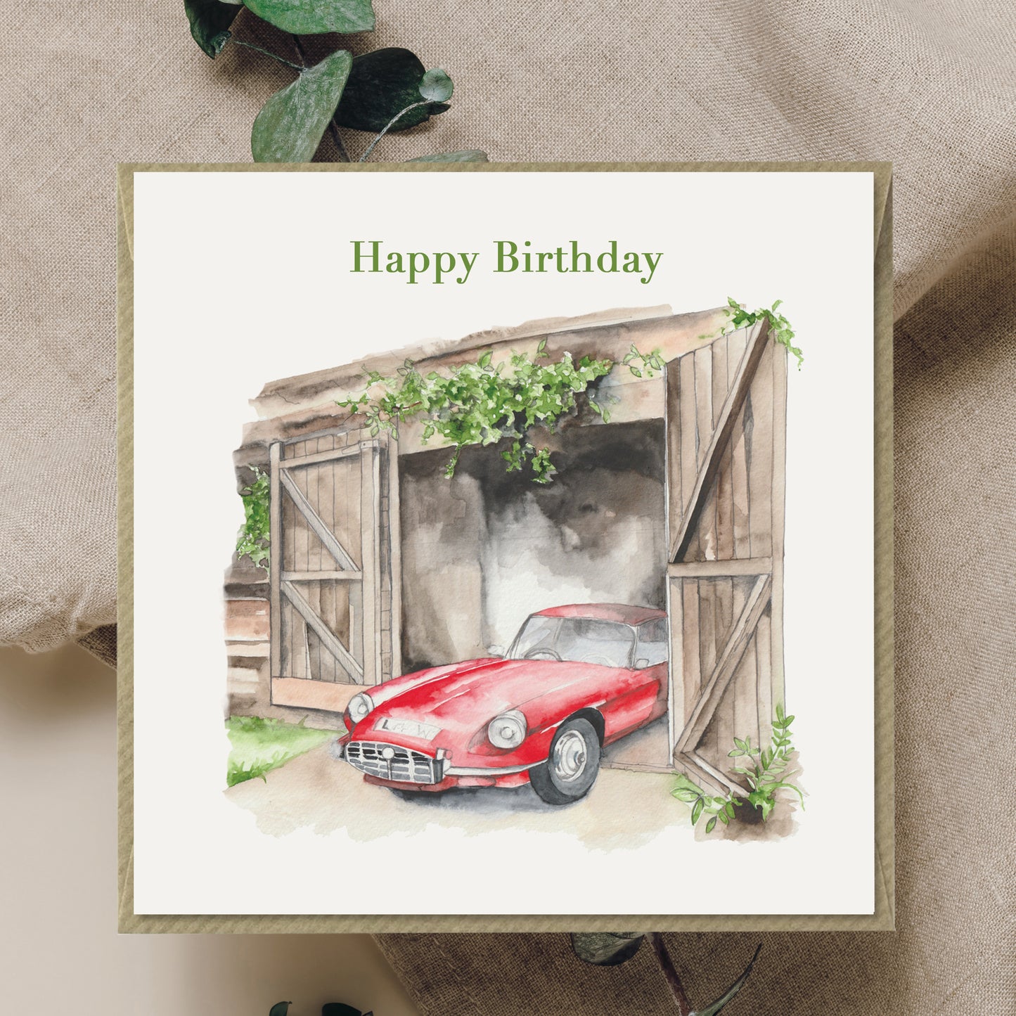 Red Sports Car– Luxury Birthday Greeting Card with Kraft Envelope Included