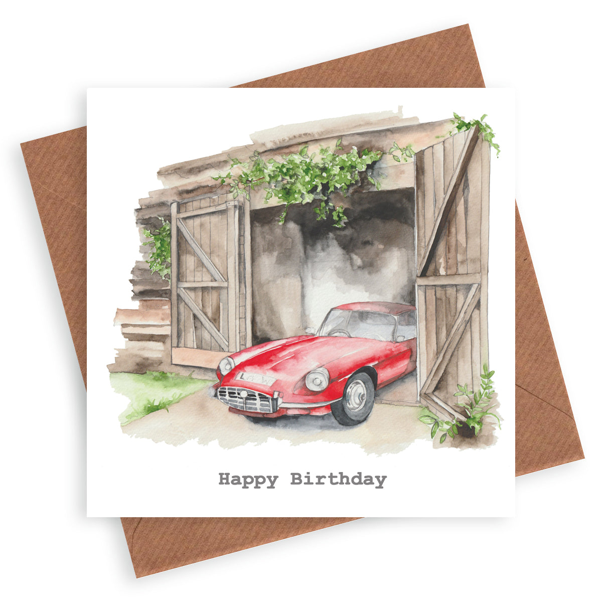 Red Sports Car– Luxury Birthday Greeting Card with Kraft Envelope Included