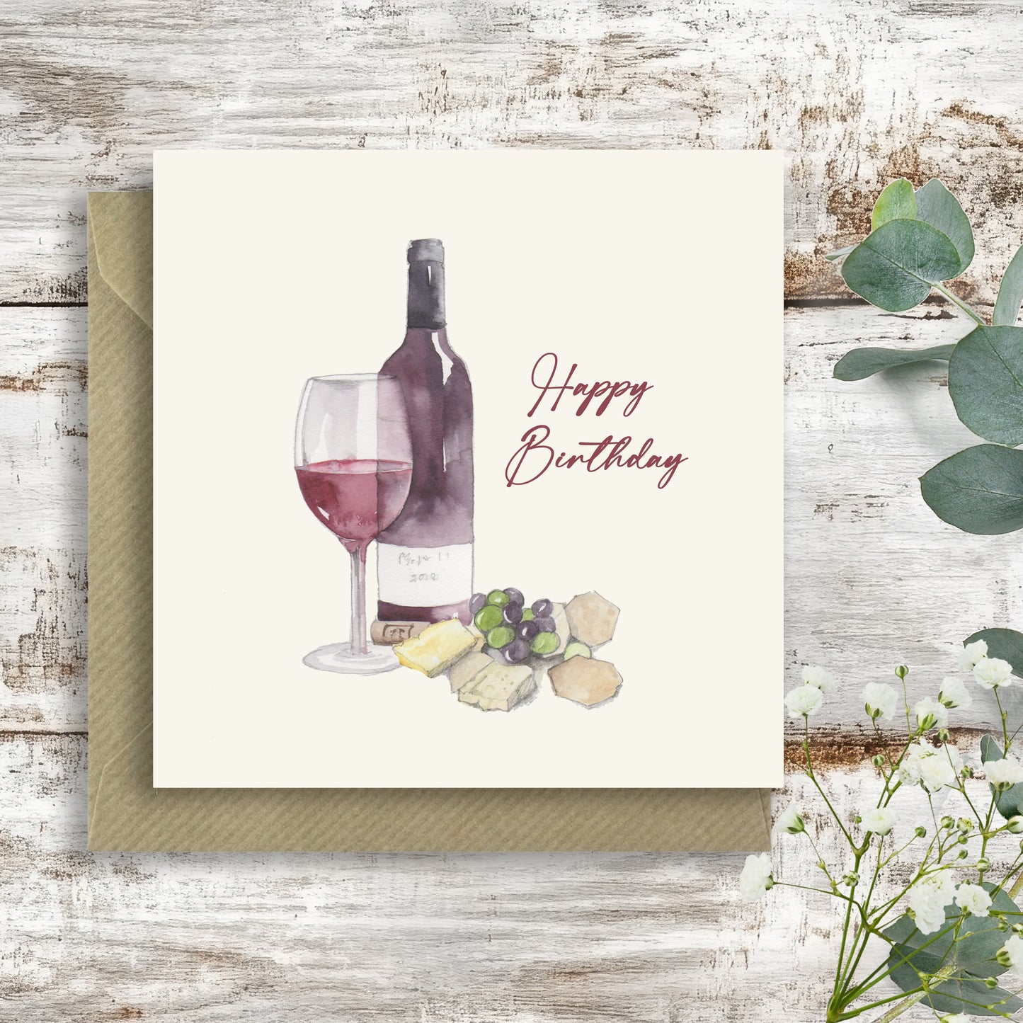 Cheese Wine Card – Luxury Birthday Greeting Card with Kraft Envelope Included