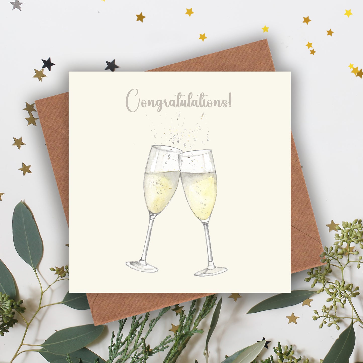 Champagne – Luxury Congratulations Greeting Card with Kraft Envelope Included