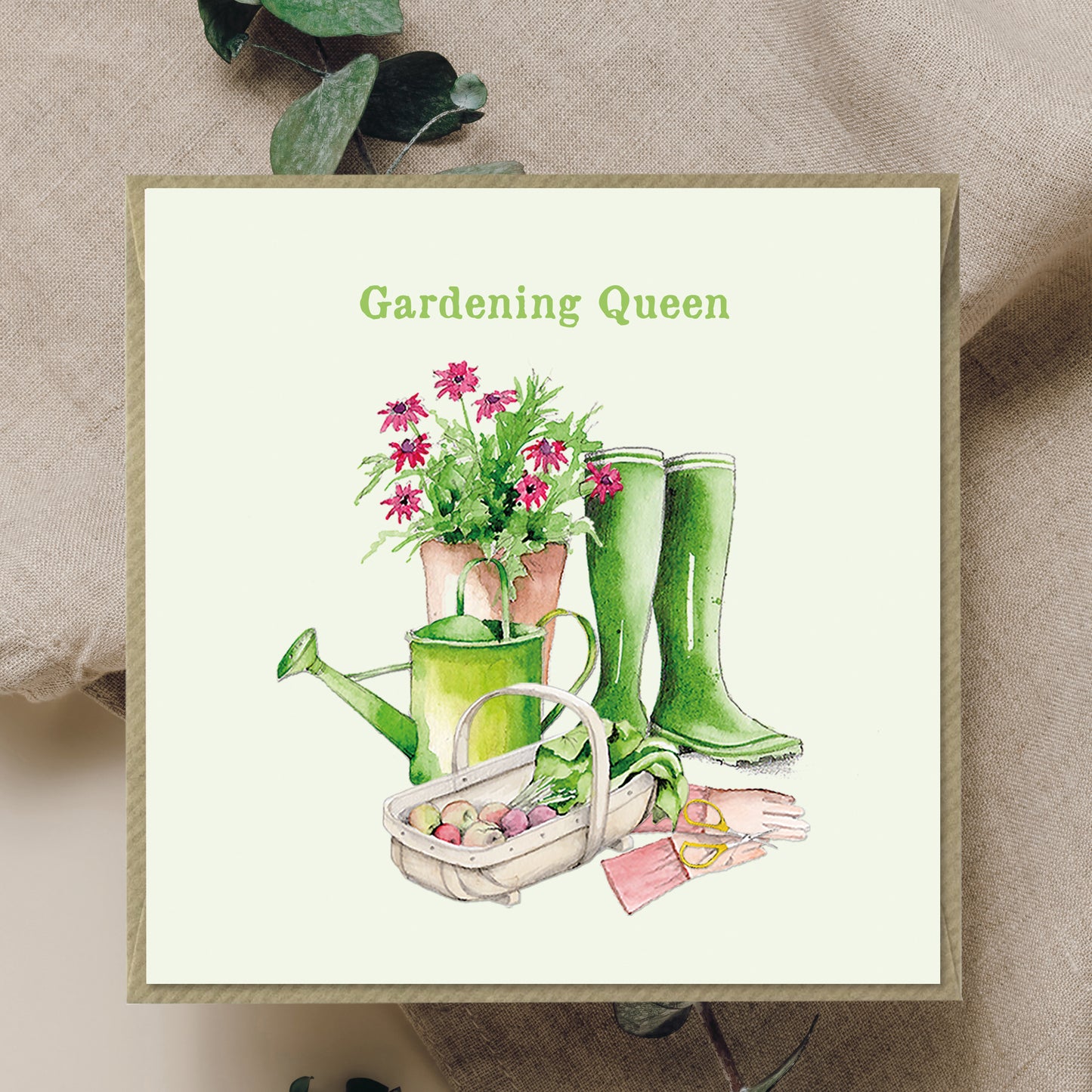 Gardening Queen– Luxury Birthday Greeting Card with Kraft Envelope Included