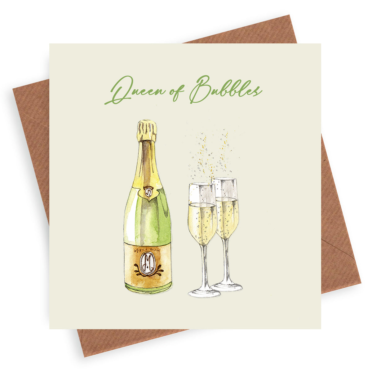 Queen Of Bubbles– Luxury Birthday Greeting Card with Kraft Envelope Included
