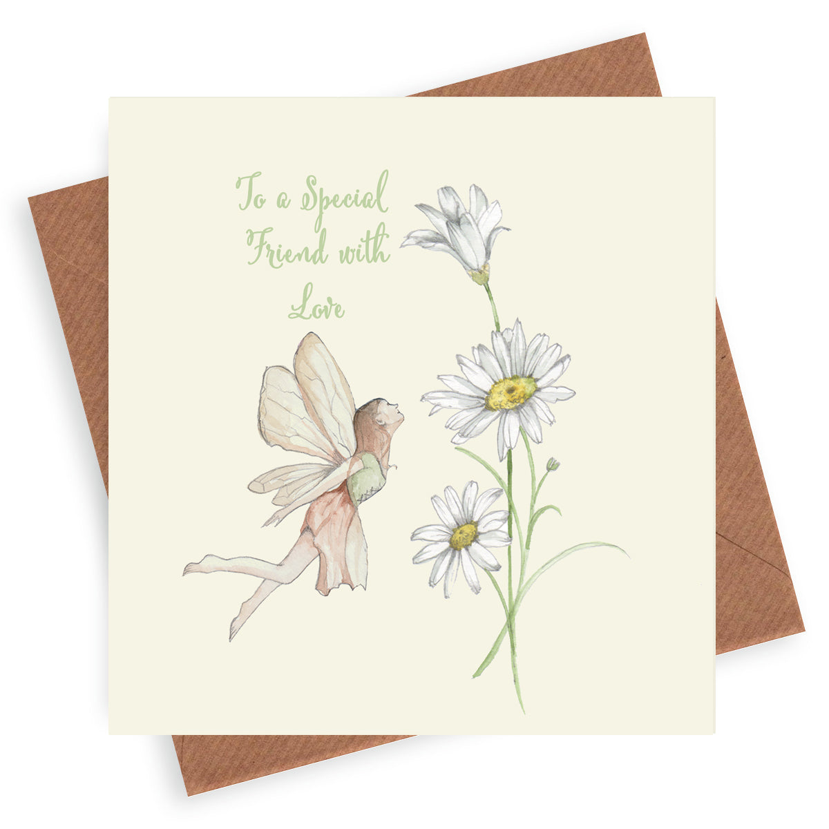 Special Friend Daisy Fairy– Luxury Birthday Greeting Card with Kraft Envelope Included