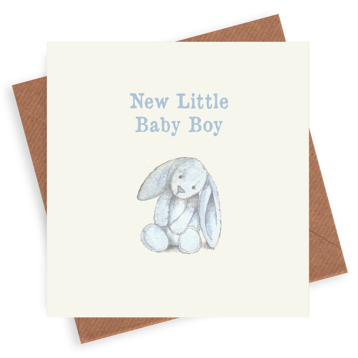 Blue Bunny – Luxury New Baby Boy Greeting Card with Kraft Envelope Included