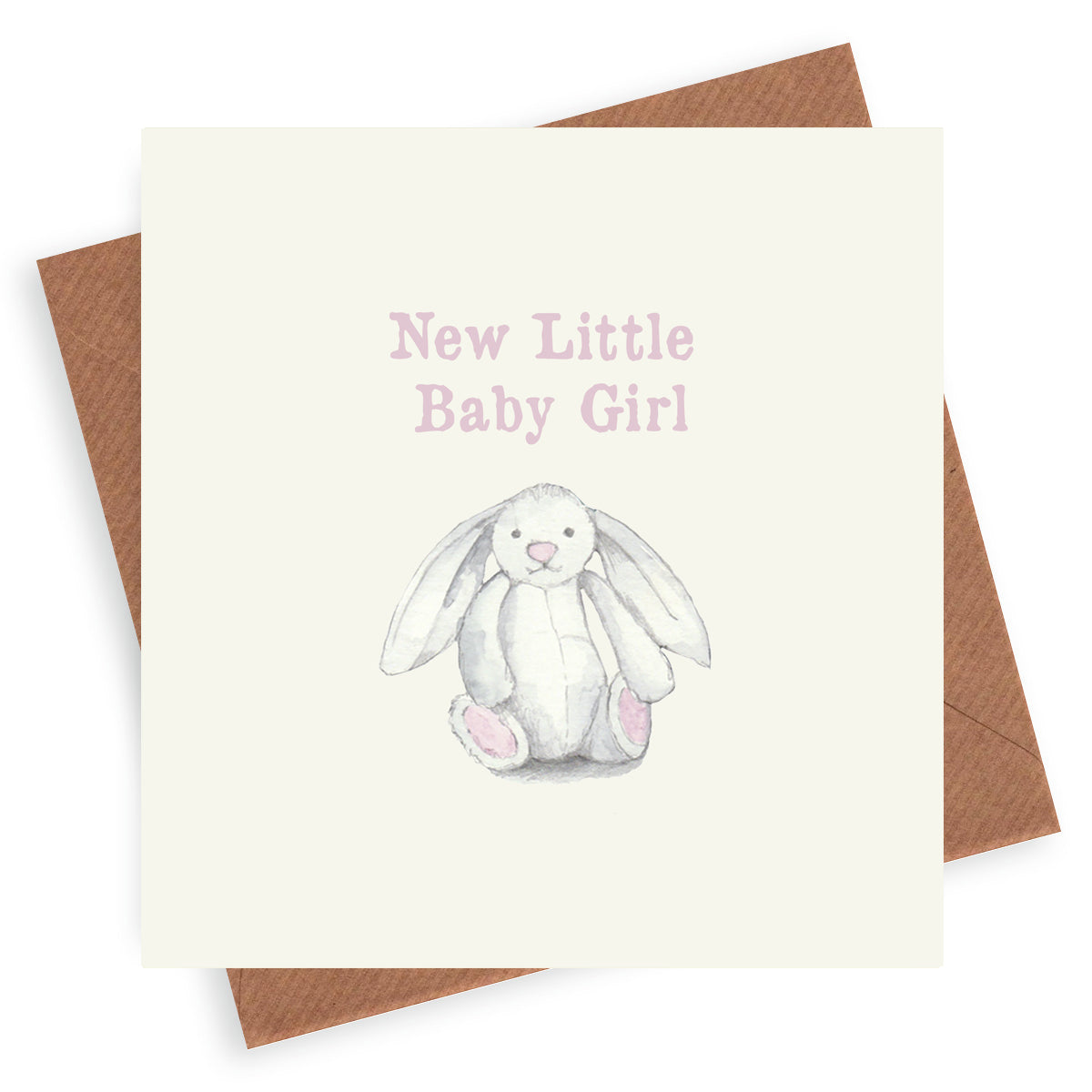 Pink Bunny – Luxury New Baby Girl Greeting Card with Kraft Envelope Included