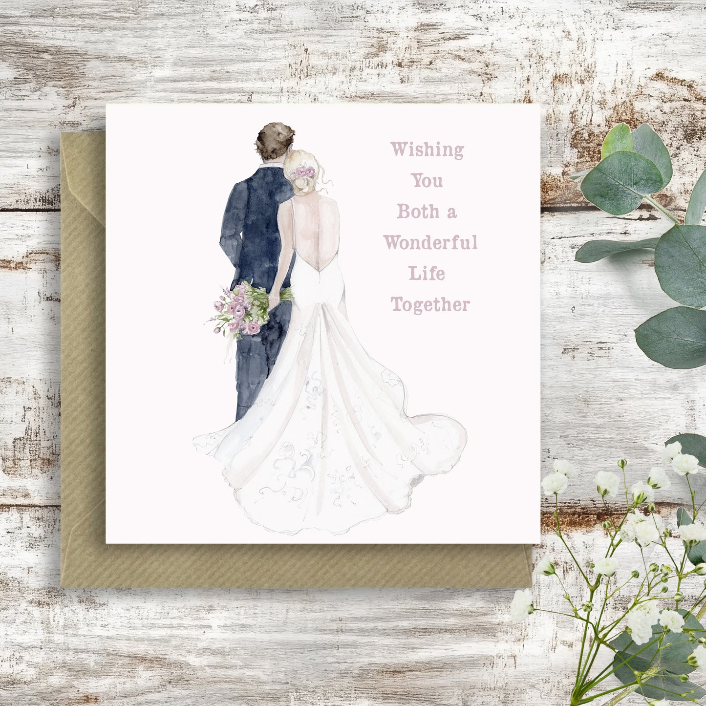 Bride & Groom – Luxury Wedding Day Greeting Card with Kraft Envelope Included