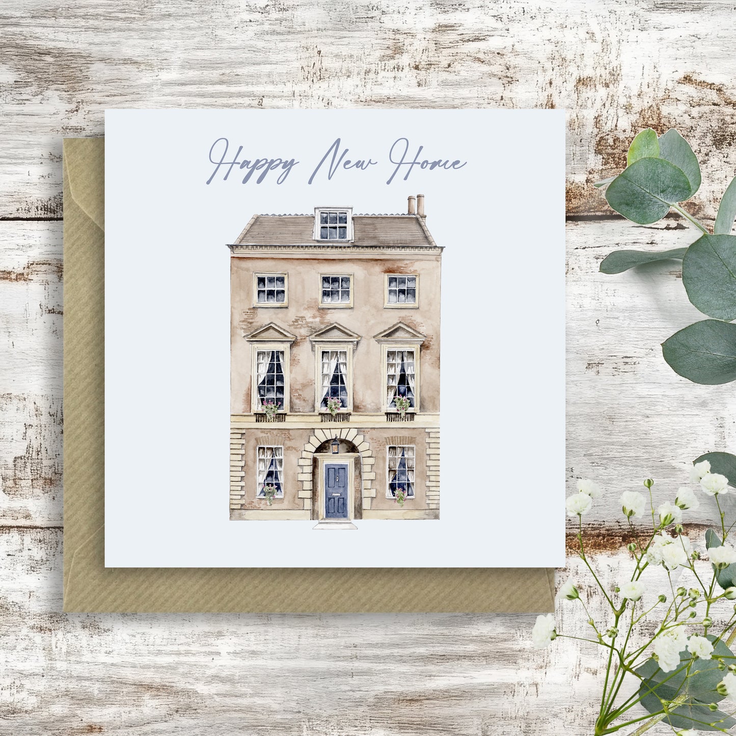 Town House New Home – Luxury Greeting Card with Kraft Envelope Included