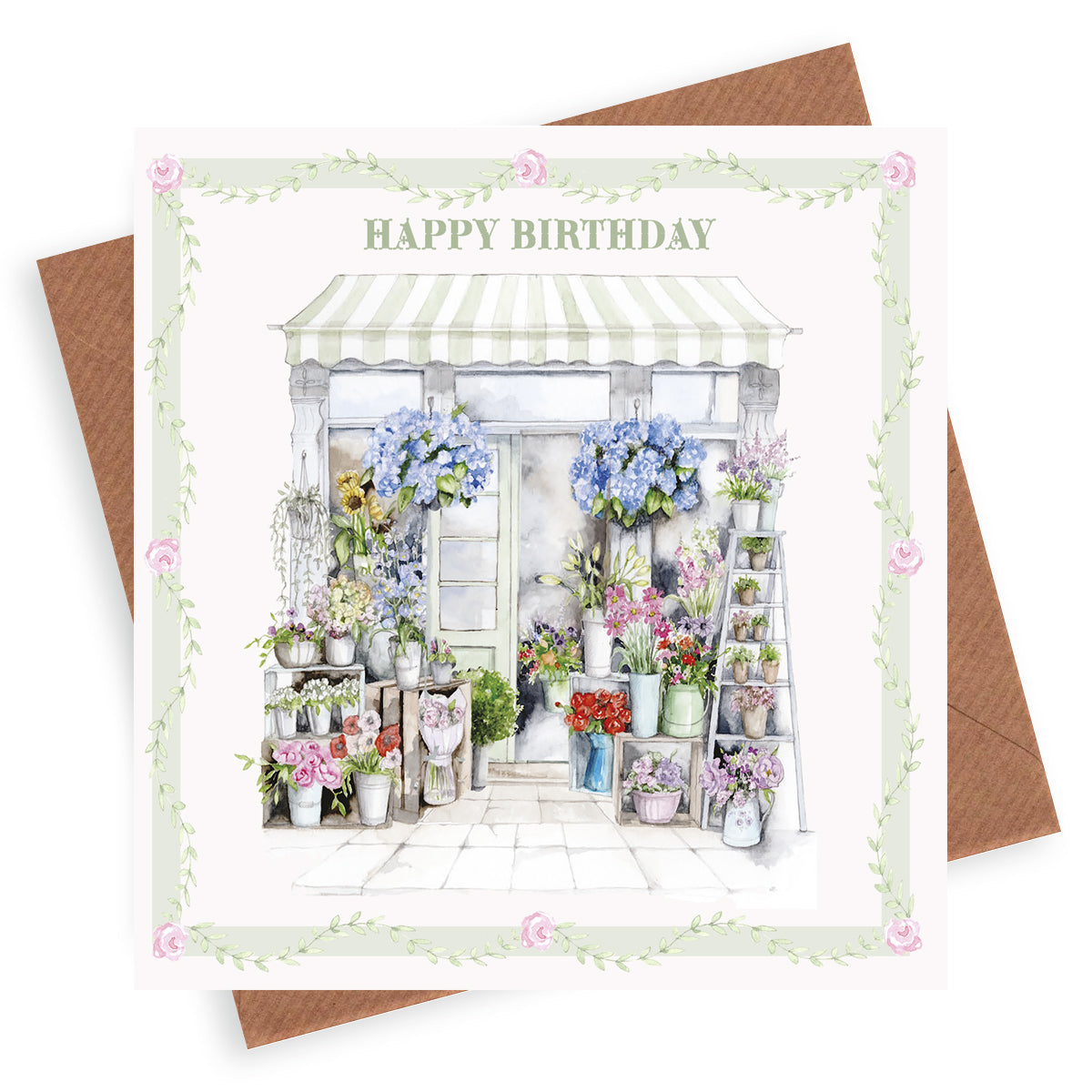 Flower Shop– Luxury Birthday Greeting Card with Kraft Envelope Included
