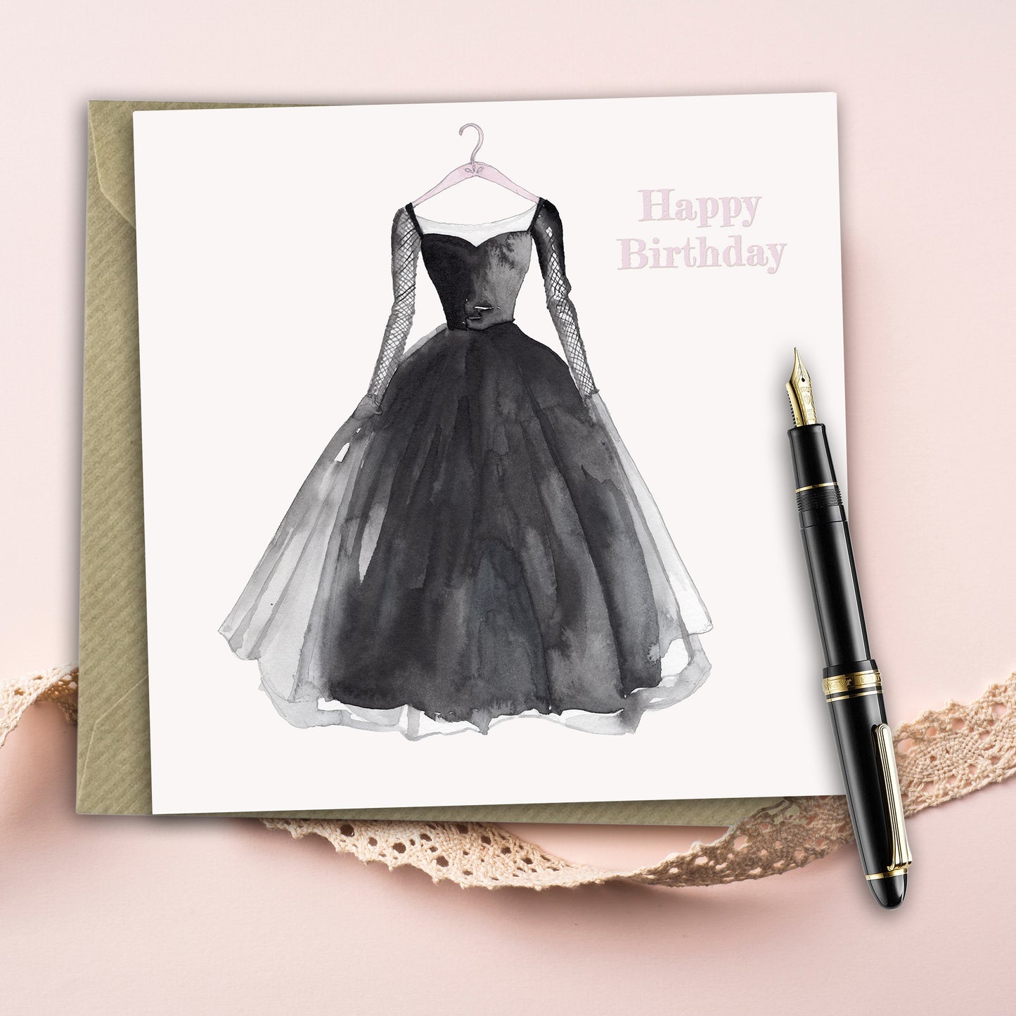 Black Dress– Luxury Birthday Greeting Card with Kraft Envelope Included