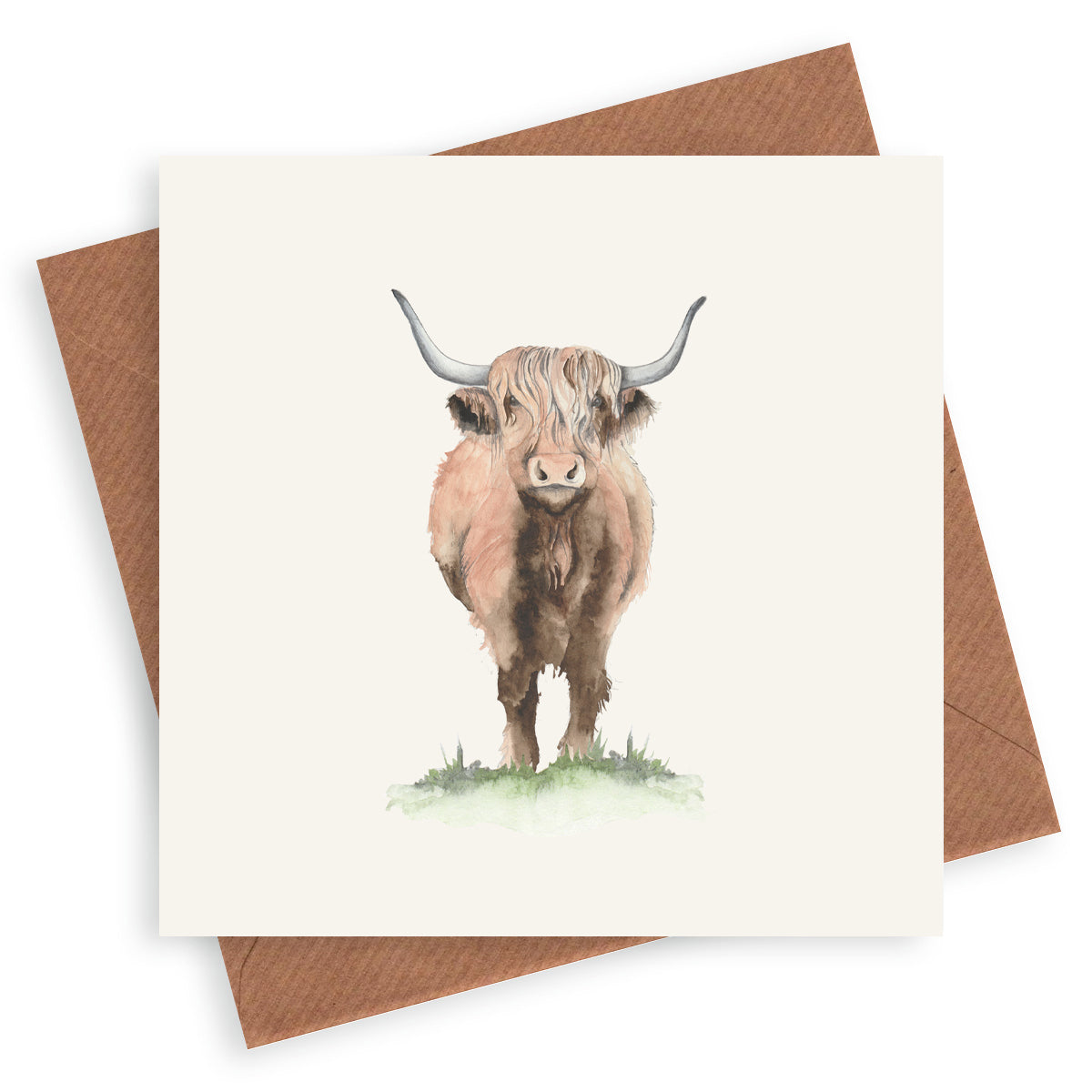 Highland Cow– Luxury Blank Greeting Card with Kraft Envelope Included