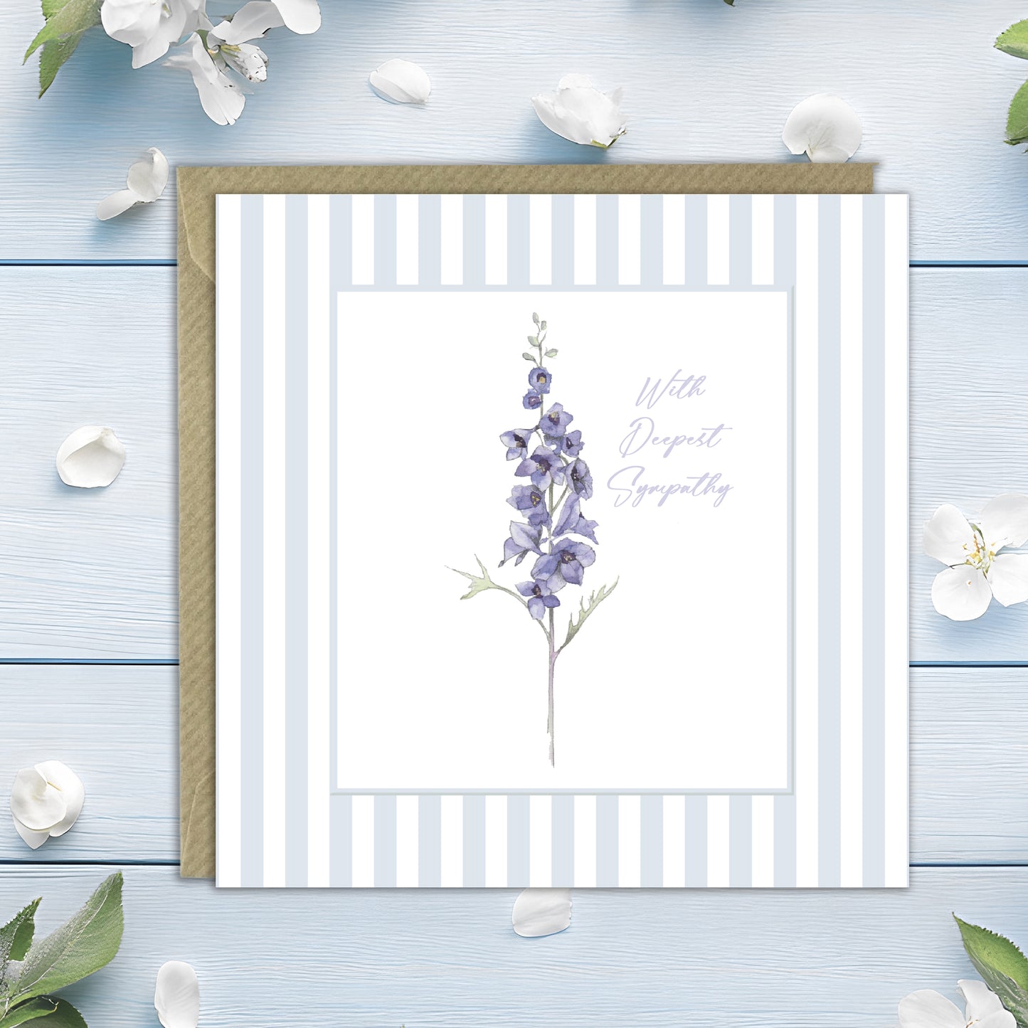 Delphinium – Luxury Sympathy Greeting Card with Kraft Envelope Included