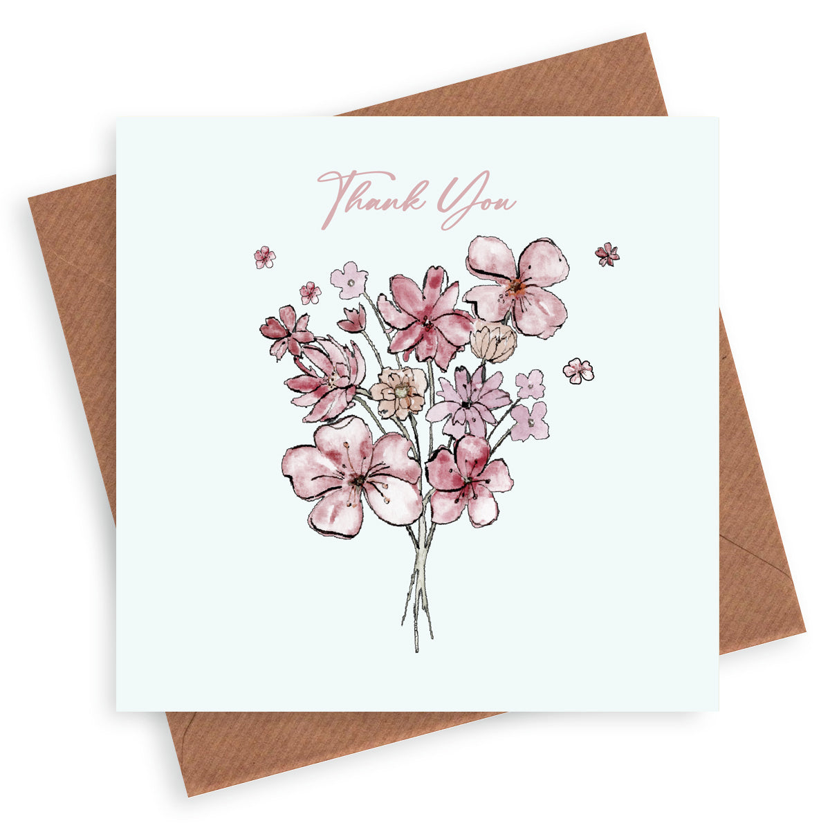 Inky Flower Design Thank You– Luxury Greeting Card with Kraft Envelope Included