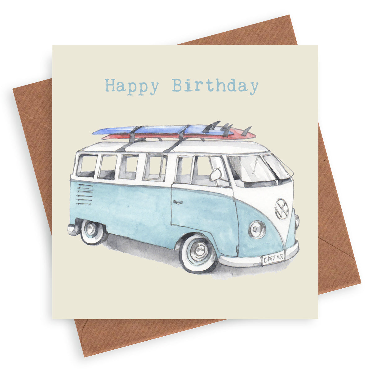Camper Van – Luxury Birthday Greeting Card with Kraft Envelope Included