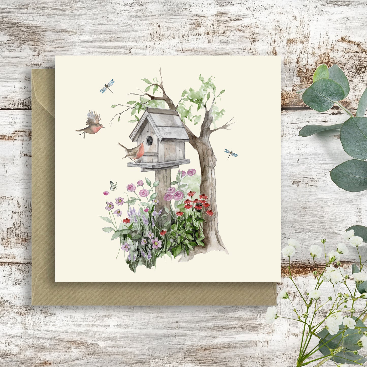 Birdhouse Birthday Card -  Luxury Blank Greeting Card