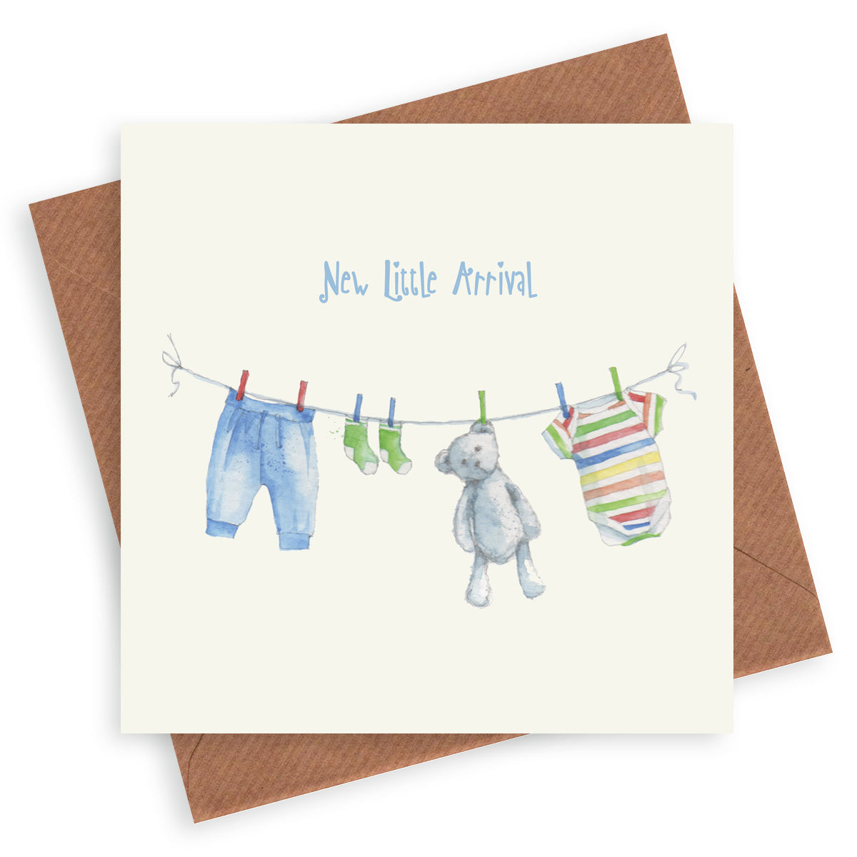 Baby Boy Washing Line – Luxury New Baby Boy Greeting Card with Kraft Envelope Included