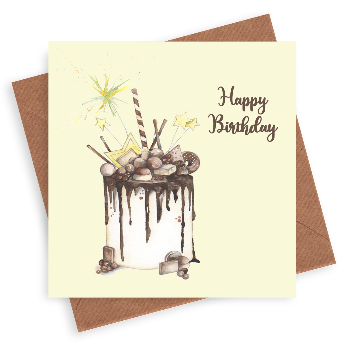 Chocolate Cake – Luxury Birthday Greeting Card with Kraft Envelope Included