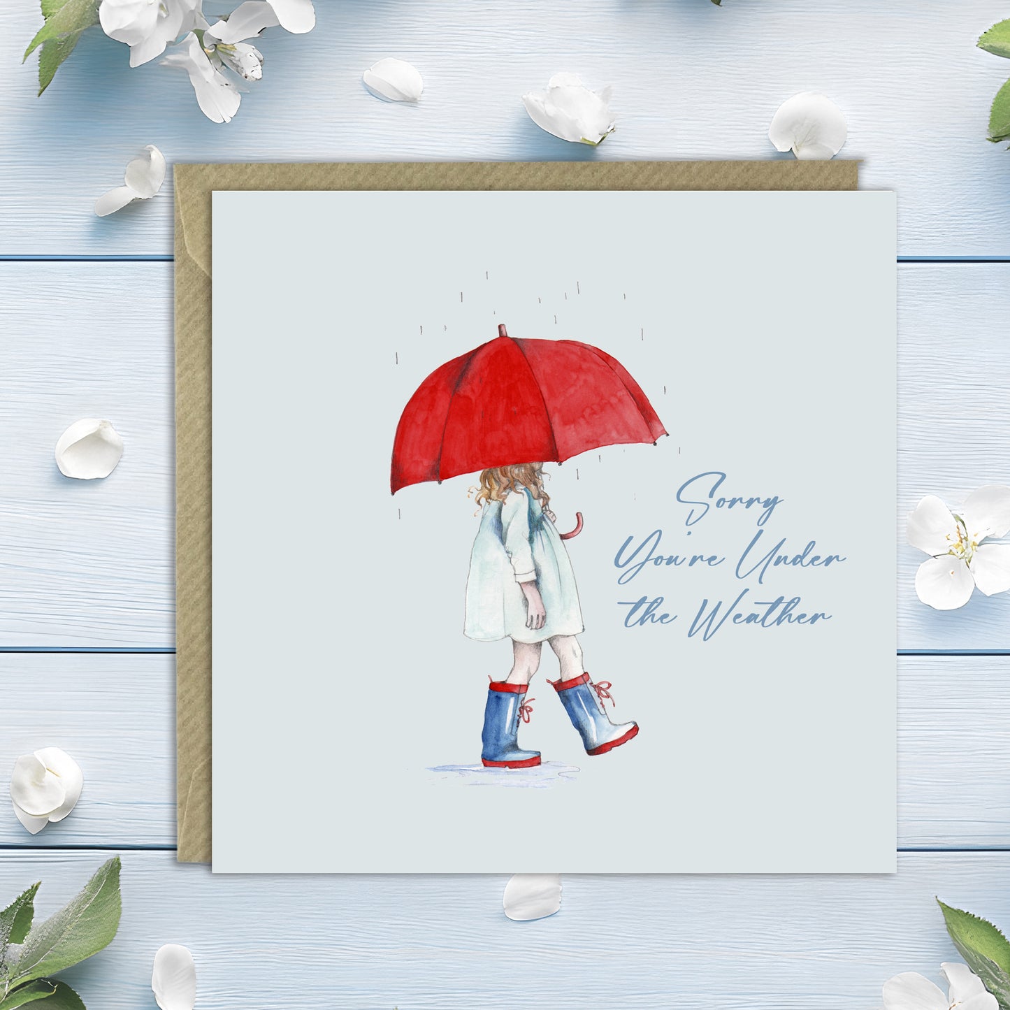 Girl With Umbrella Get Well Soon – Luxury Greeting Card with Kraft Envelope Included